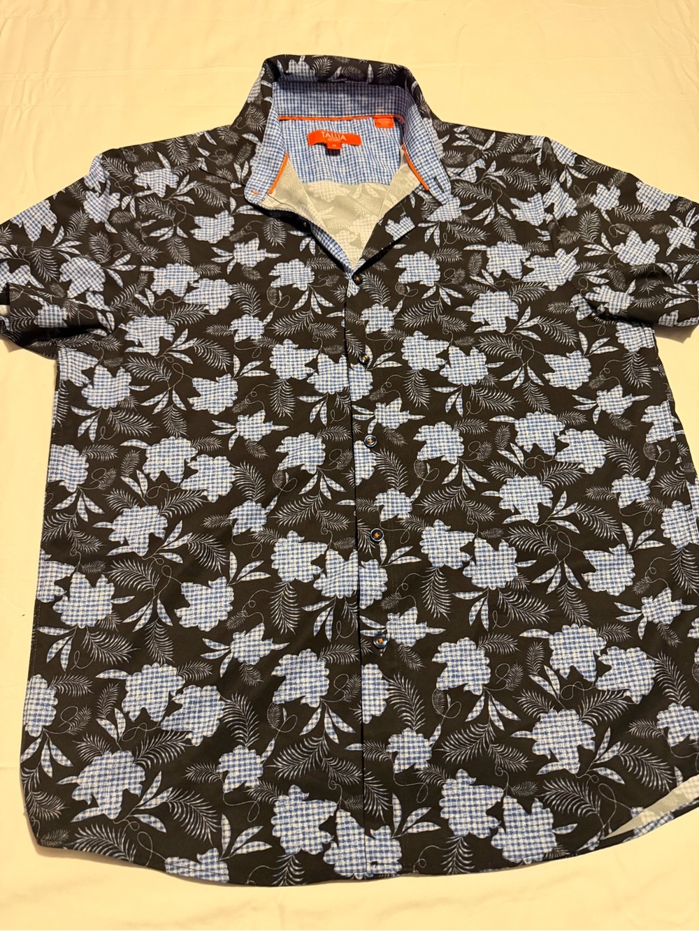 Talitha Black Button-Down Shirt with Light Blue Floral Print